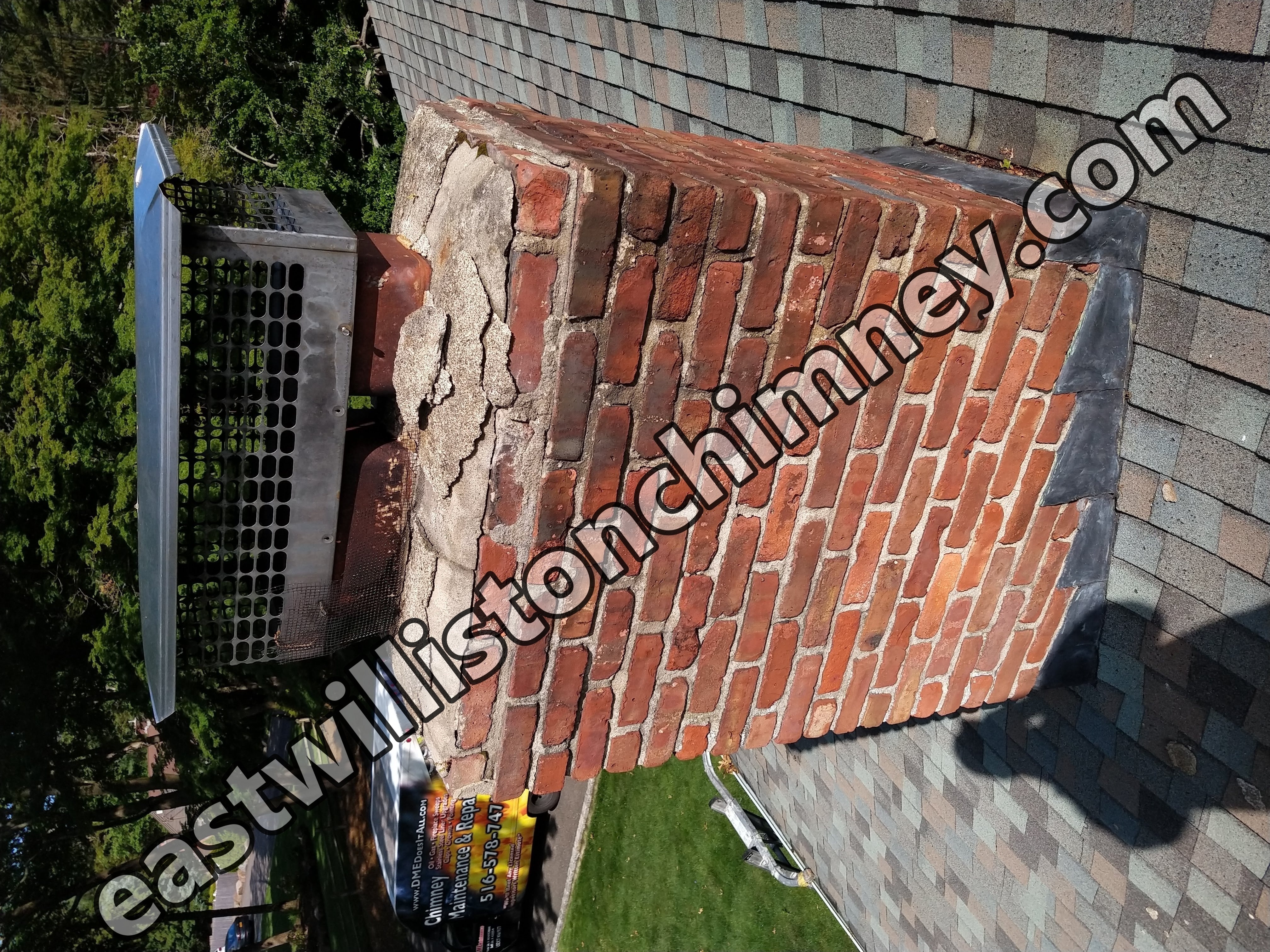 Before and after chimney pointing and tuckpointing in East Williston, NY